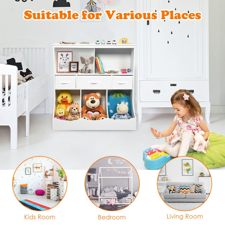 Ideal for Kids and Various Spaces: Perfectly sized at 37"L x 16" W x 37"H, our 3-tier cabinet is thoughtfully designed for children, making it easy for them to access toys and books on the top shelf. Its stylish appearance blends well with different bedroom or living room decor styles.