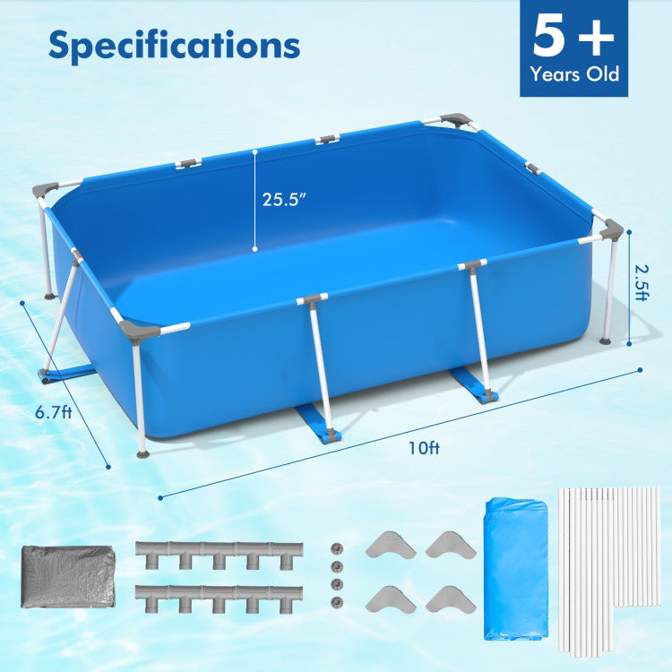 <strong>Easy to Assemble and Maintain:</strong> Coming with clear instructions and all necessary hardware, the installation can be completed quickly by 2 people. In addition, there is a pool cover for easy maintenance, which offers protection for your swimming pool in rough weather conditions.