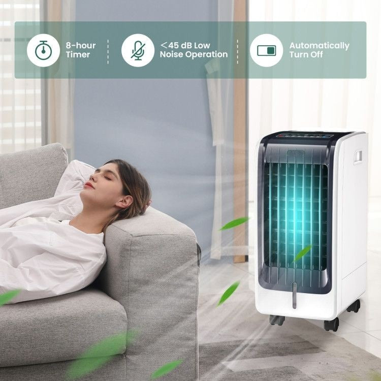 Convenient Timer Function: Set the 8-hour timer function to automatically stop the air cooler after a specified period. This feature allows you to have a peaceful sleep without worrying about leaving it running overnight.
