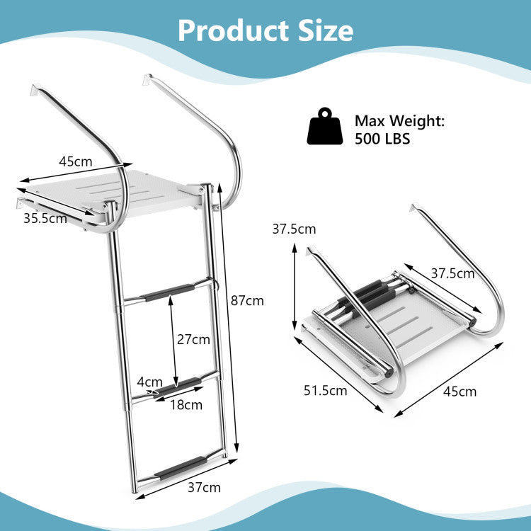 <p data-mce-fragment="1"><strong> Simple Installation:</strong> With clear instructions and all the necessary hardware, the ladder can be installed easily. The total ladder length: is 15"-34". Platform size: 18" x 14" (L x W). Step dimension: 7" x 1.5" (L x W). The height between every 2 steps: is 10.5".</p> <p data-mce-fragment="1">&nbsp;</p>