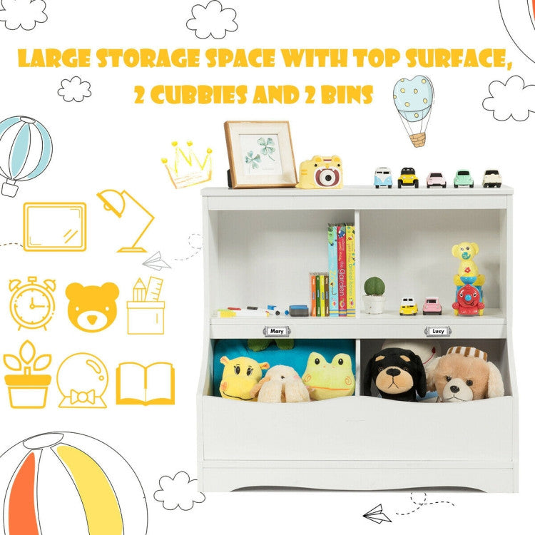 Abundant Storage Capacity: Discover the ultimate storage with 2 cubbies and 2 bins, creating a spacious haven for your child's treasures or doubling as a chic storage option for grown-ups. The generous top surface offers extra space for showcasing keepsakes, photos, or greenery.