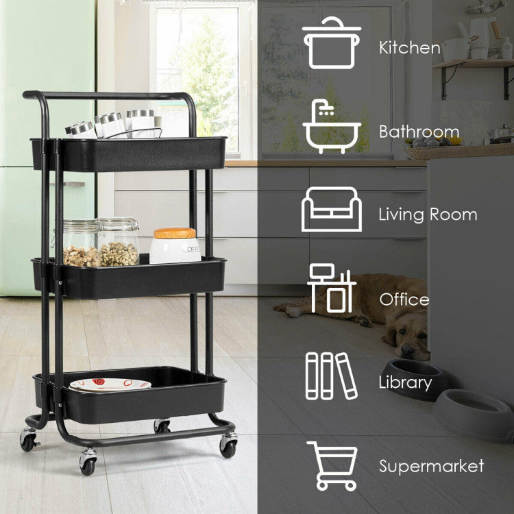 Space-Saving Solution for Multiple Uses: This metal utility cart showcases a sleek and simple design, making it a perfect addition to your kitchen, bathroom, office, laundry room, shop, or outdoor areas. Its vertical layout maximizes space utilization, making it an ideal storage solution for those living in smaller spaces.