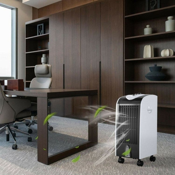Multi-Functional Cooling Device: This air cooler functions as both a fan and a humidifier, utilizing water evaporation to effectively reduce temperature. It is particularly suitable for hot and dry climates with humidity levels below 50%. It is an excellent choice for various settings such as homes, offices, dormitories, and more.