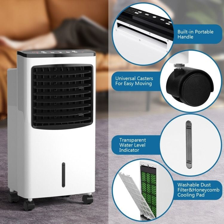  Portable and Easy to Store: Designed with compactness and lightweight in mind, this air cooler is easy to carry and store. Its discreet size allows it to blend seamlessly into any space, while the 4 caster wheels enable smooth mobility from room to room, ensuring you stay cool wherever you go.