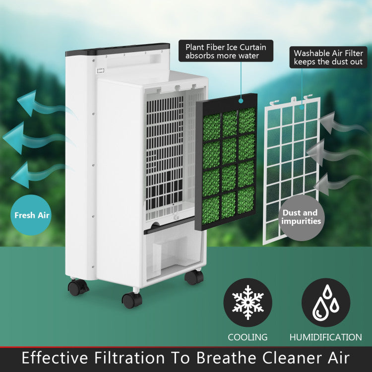 Enjoy Fresh and Cool Air: Equipped with a high-quality honeycomb cooling pad, this air cooler delivers exceptional cooling performance. The removable and washable filter, along with the anion generator, effectively reduces bacteria, eliminates room odors, and filters out airborne particles, ensuring a healthier and more pleasant breathing environment.