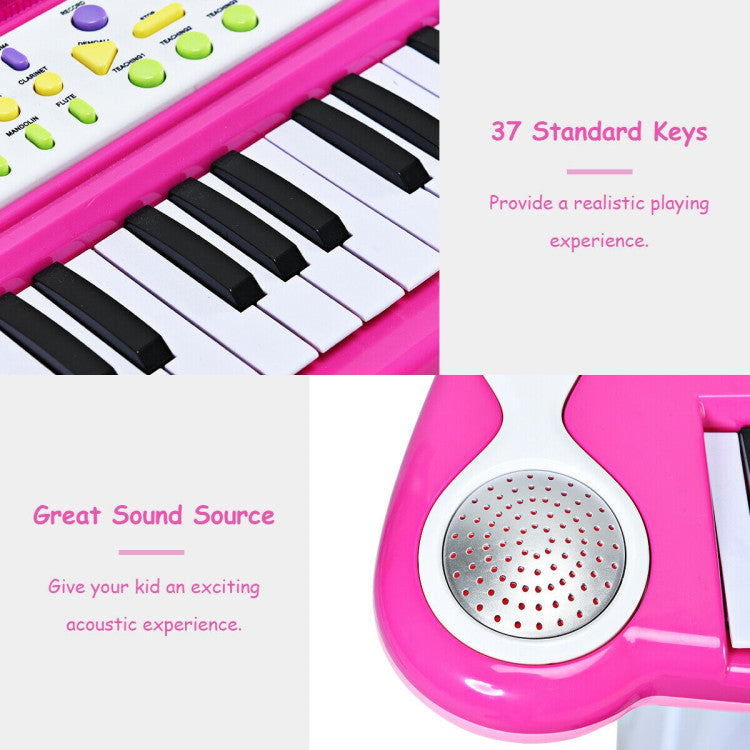 37 Electronically Tuned Keys: Experience the authentic sound of a piano with 37 electronically tuned keys. Your child can explore eight instrument sounds, from piano and guitar to violin. Switch between eight rhythms like rock, disco, and samba. The recording function lets you capture your child's melodies to relive the magic.