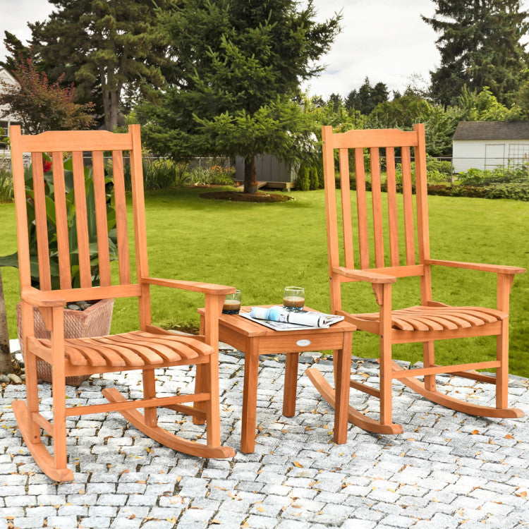 Premium Eucalyptus Wood: Crafted from carefully chosen eucalyptus wood, this adult-sized rocking chair set is not only durable but also stylish. The secure connection between panels, reinforced by screws, ensures stability and eliminates wobbling, guaranteeing long-lasting quality.