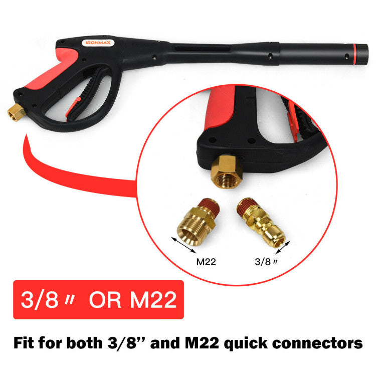 <strong>Efficient Gun with 2 Connectors:</strong> Experience unparalleled efficiency with our 4000PSI pressure washer spray gun! Engineered for swift and effective cleaning, it's a game-changer for removing dirt and grime. Compatible with both 3/8'' and M22 quick connectors, it's versatile enough to handle any job with ease.