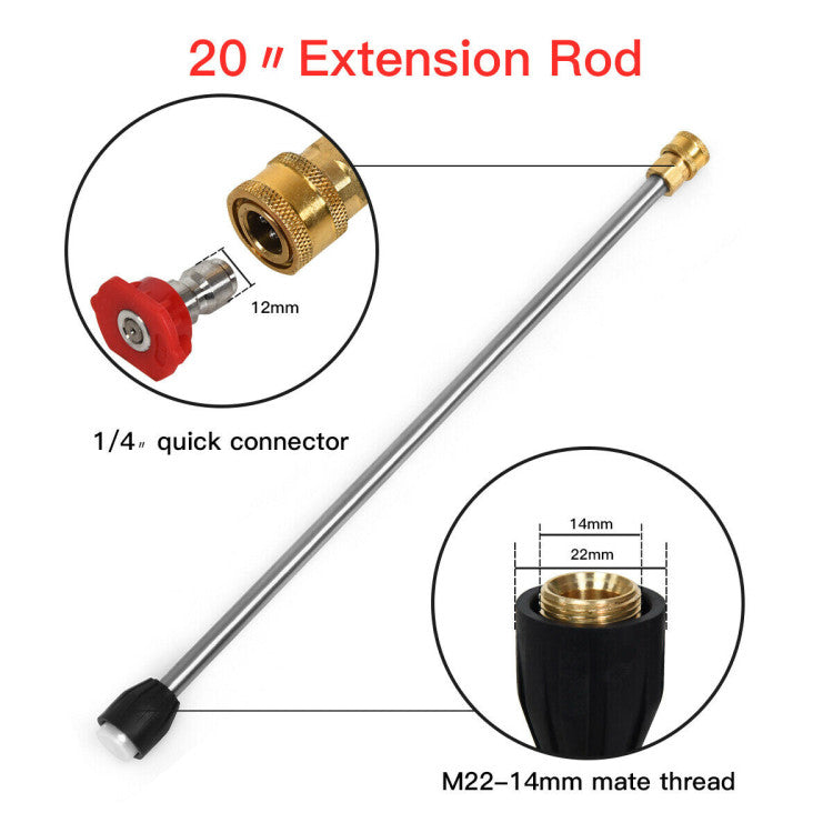 <strong>42-inch Total Length:</strong> With a total length of 42 inches, including a 20-inch extension lance, our pressure washer gun delivers optimal reach for hard-to-clean areas. Whether it's cars, mechanical equipment, floors, or walls, this gun provides the extra length needed for thorough cleaning.