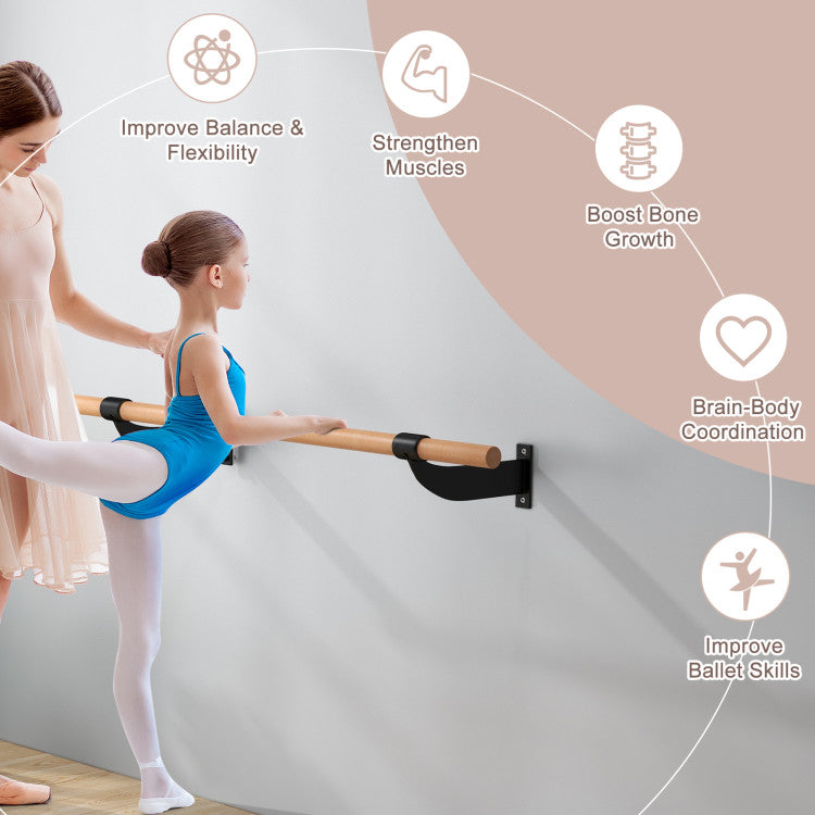<strong>Wide Application &amp; Expandable:</strong> Measuring 1.5" x 47.5" (Dia. x L) with a 6" distance from the wall, our ballet barre suits various spaces - schools, homes, dance studios, clubs, and gyms. Expand your setup by purchasing multiple bars for a customizable, long ballet bar experience.
