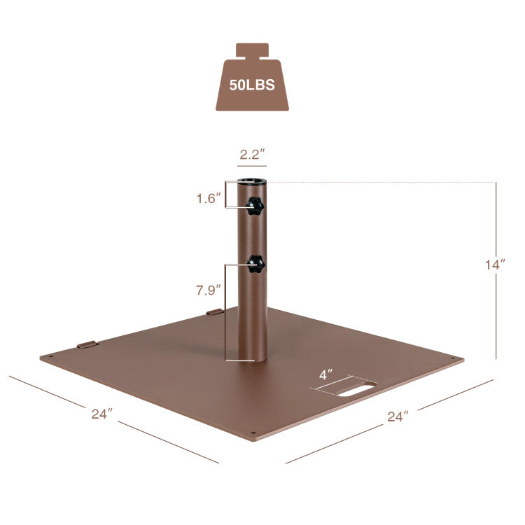 Sufficient Weight and Easy Setup: With a large 50 lbs weight and a generous size of 24" x 24" x 14" (L x W x H), this patio umbrella base provides ample stability and support, keeping your umbrella firmly in place. Setup is quick and hassle-free with clear instructions and all the necessary accessories included.