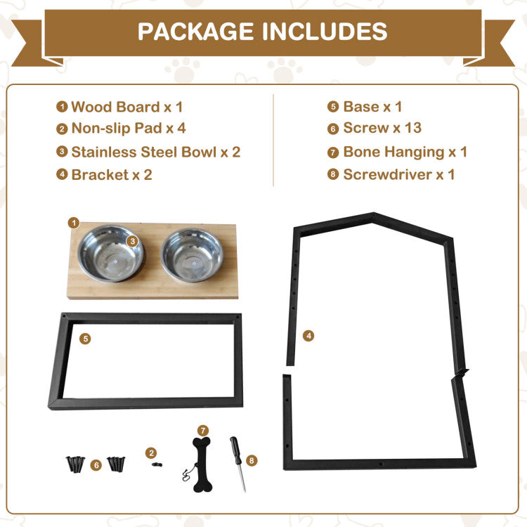 <strong>Effortless Assembly and Maintenance:</strong> Quick and tool-free assembly is a breeze with our comprehensive package and clear instructions. The smooth engineered wood surface simplifies cleaning – just wipe with a damp cloth. Elevate your pet's dining experience with style, convenience, and hygiene.