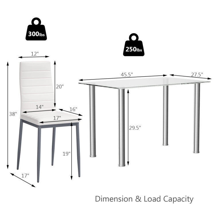 Set Dimensions: Table Size: 45.5" x 27.5" x 29.5" (L x W x H). Chair Size: 16" x 20" x 37.5" (L x W x H). Seat Dimension: 16" x 16" (W x D). Seat Height: 19". Table Weight Capacity: 250 lbs. Chair Weight Capacity: 300 lbs each. Discover a blend of style, comfort, and practicality with this exceptional dining set.