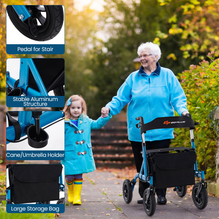 <strong>Customizable for Your Rollator:</strong> The 6-level adjustable rollator walker's handle is easy to adjust so you can find the perfect height between 32" and 37" to suit your needs. In addition, the walker comes with a convenient storage bag and umbrella holder, which can easily store various items and have a designated place to keep your umbrella handy, ensuring convenience and practicality on the go.