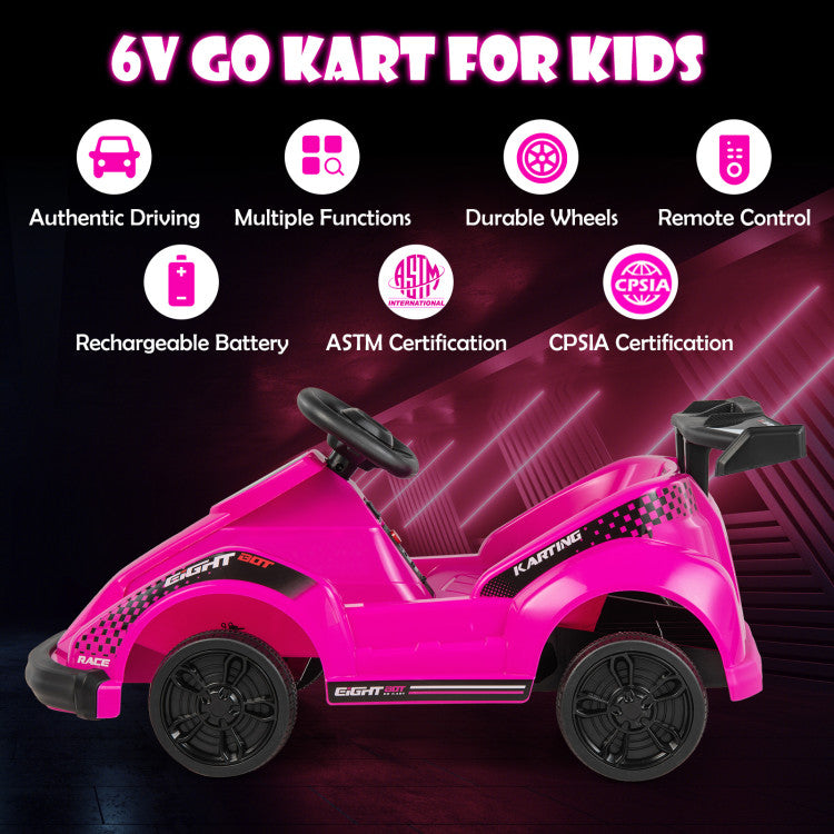 <strong>2 Different Operation Methods:</strong> Our electric ride-on kart offers versatile operation with a user-friendly steering wheel and pedal for kids' active engagement, plus a 2.4G parental remote control for safety guidance, ensuring a joyful and secure experience. Note: Remote requires 2 AAA batteries (not included).<br>