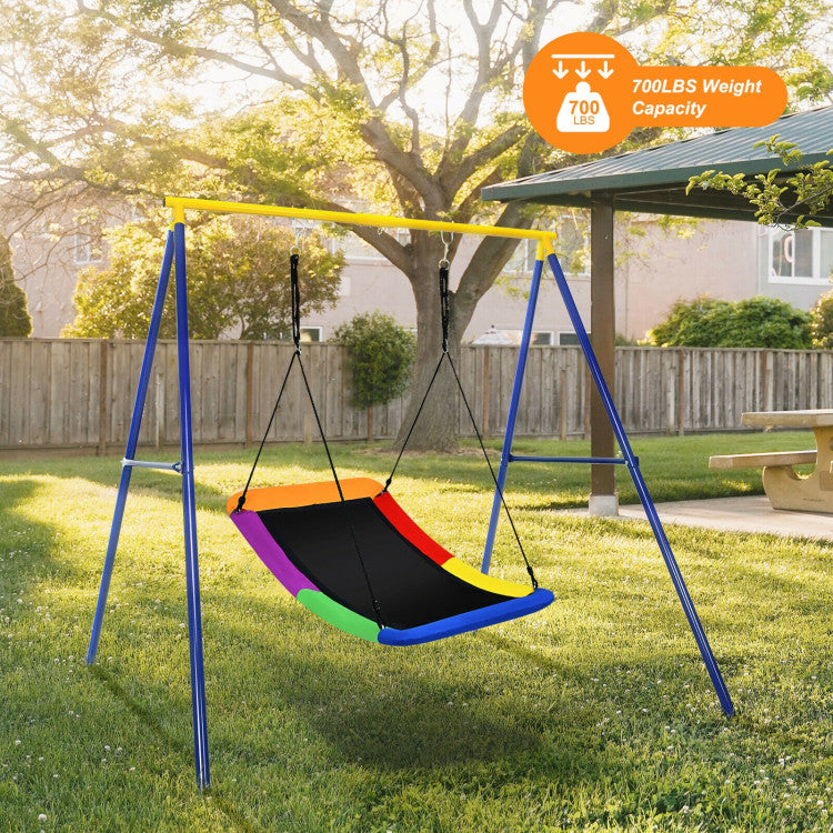 Secure and Robust: Crafted from premium Oxford fabric and PP cloth, this swing boasts impressive durability and resistance to wear. Its sturdy steel frame provides unwavering stability, accommodating weights of up to 700 lbs. Foam-padded tubes ensure a secure play environment, granting you peace of mind when your children frolic on the swing.