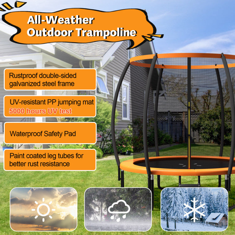 Durable All-Season Fun: Experience the thrill of bouncing with our all-weather trampoline, crafted with a UV-resistant jump mat and rust-proof springs covered in waterproof PVC for year-round outdoor enjoyment and extended lifespan.
