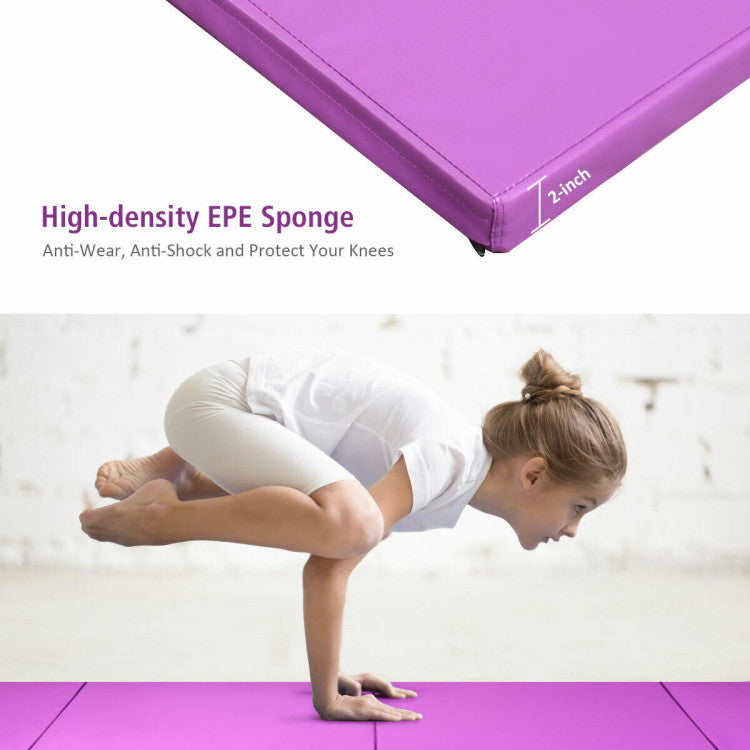 <strong>Comfortable Workout Experience:</strong> Crafted from eco-friendly PU cloth and premium EPE foam, our folding gymnastics mat provides a cushioned surface that minimizes the impact of hard falls, reducing the risk of injuries during exercises.