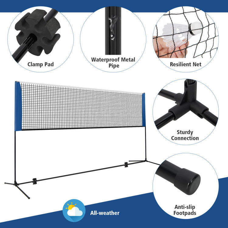 <strong>Robust Build:</strong> Crafted from a weather-resistant metal pipe, this badminton net set ensures durability for prolonged outdoor use. The high-quality PE net guarantees resilience to extended play.