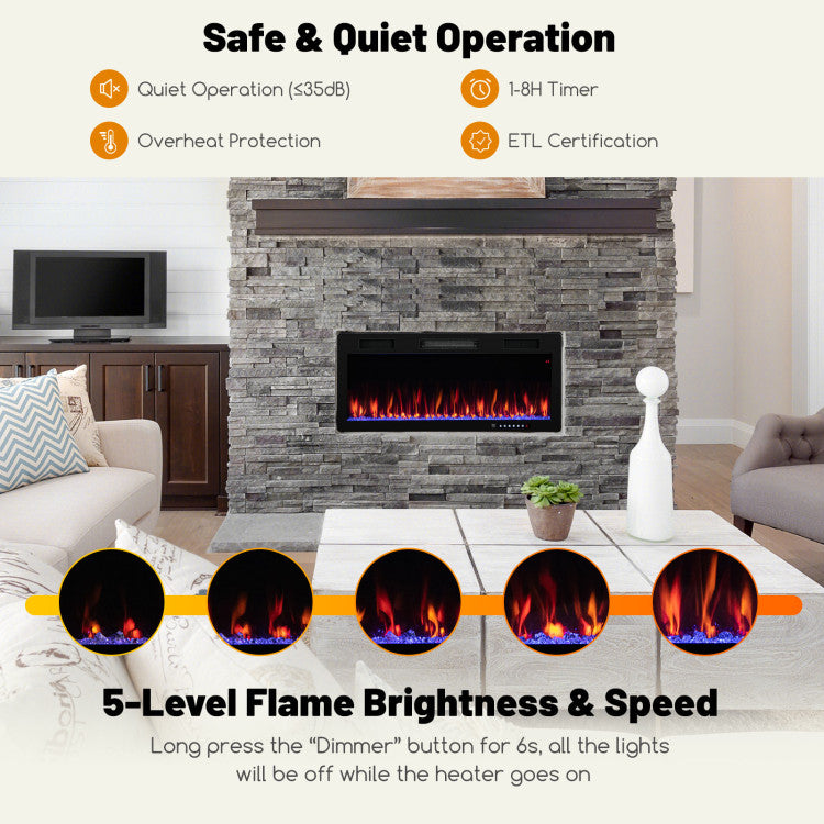 <strong> Rich Color Matching:</strong> With 12 adjustable flame and ember bed colors, this fireplace heater allows you to choose from a smooth and soft flow or a vibrant and fiery display to match your mood. And you can set the ideal brightness and speed level from the 5 available options. The flame can be used without heating.