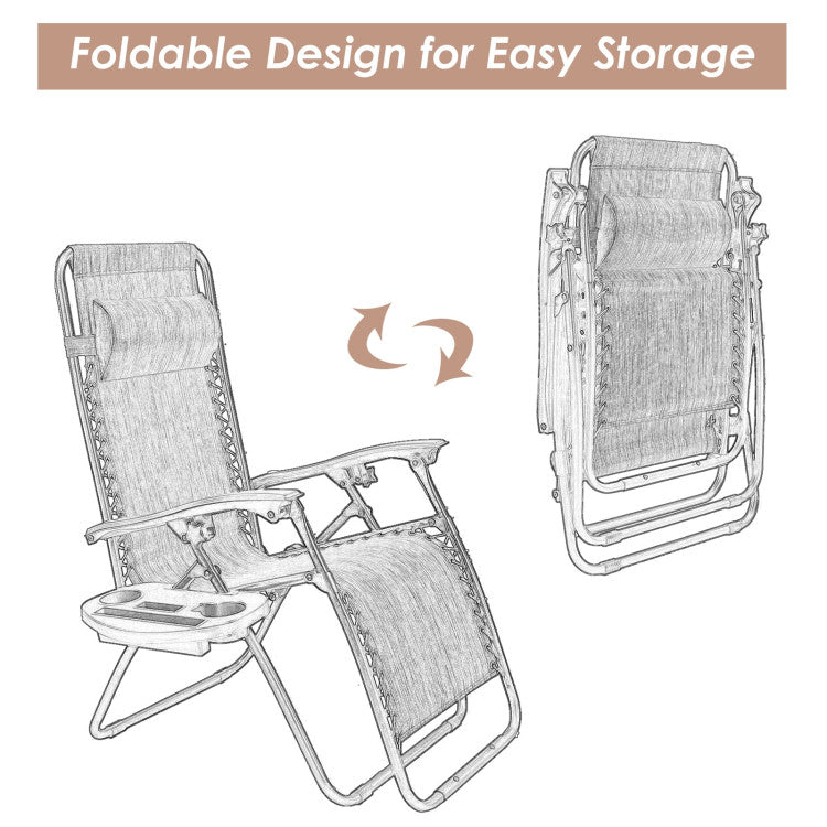 <strong> Folding Design:</strong> The zero gravity chair boasts a convenient folding design, easily stacking to one-third of its size for effortless storage. Lightweight and portable, it's the perfect addition to any room or outdoor space, offering unparalleled relaxation wherever you go.