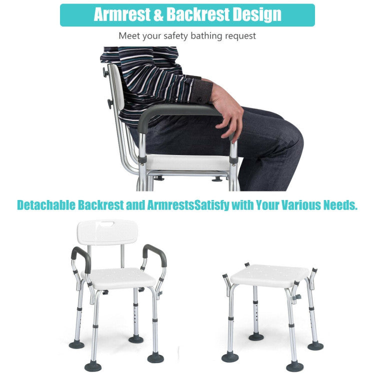<strong>Easily Lifts with Armrest:</strong> Considering that the chair will become slippery and difficult to lift after bathing, the seat is designed with a padded armrest for extra support and ease of carrying. Detachable backrests and armrests satisfy all your needs. And you should hold the armrest to either side to maintain your balance when you're bathing.