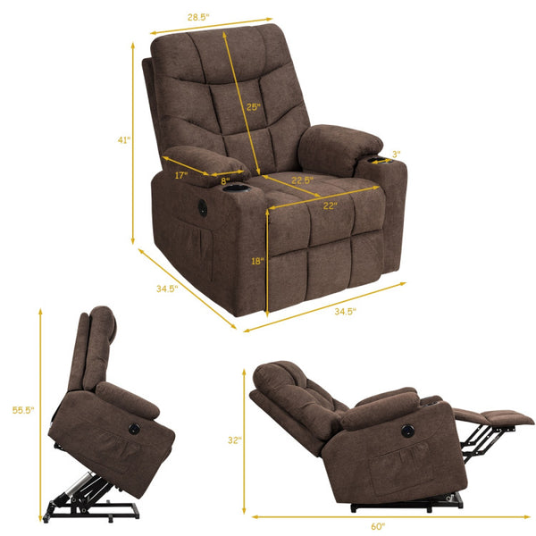 Product Specifications: Overall Dimension: 34.5" (L) x 34.5" (D) x 41" (H), Extended Dimension: 34.5" (L) x 60" (D) x 32" (H), Seat Dimension: 22" (L) x 22.5" (D). Our massage chair comes with a detailed instruction guide, complete with numbered steps for easy installation, saving you valuable time.