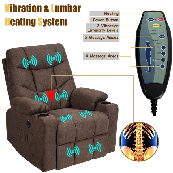 8-Point Massage and Lumbar Heating:  Experience the epitome of comfort with our lift recliner featuring 8 vibrating points and 4 massage areas (back, lumbar, thighs, legs). Choose from 5 massage modes (pulse, press, wave, auto, normal) and 2 intensity levels to enjoy personalized massages that cater to your needs. The separate lumbar heating function soothes stiff muscles for ultimate relaxation.