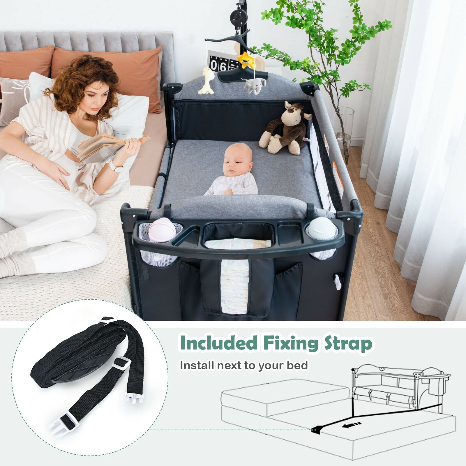 Durable and Comfortable: Crafted with robust iron pipes and a 7-point support system, our baby bassinet offers unparalleled stability and longevity. The high-quality cation cloth mattress is durable, water-absorbent, and corrosion-resistant. Mesh fabric ensures excellent airflow and visibility.