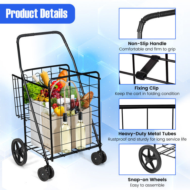  Premium and Long-Lasting: Crafted from high-quality heavy-duty metal with a durable and stable design, our shopping cart is built to withstand everyday use. The top-notch paint finish ensures resistance to rust, providing you with a cart that lasts for years, saving you both time and money.