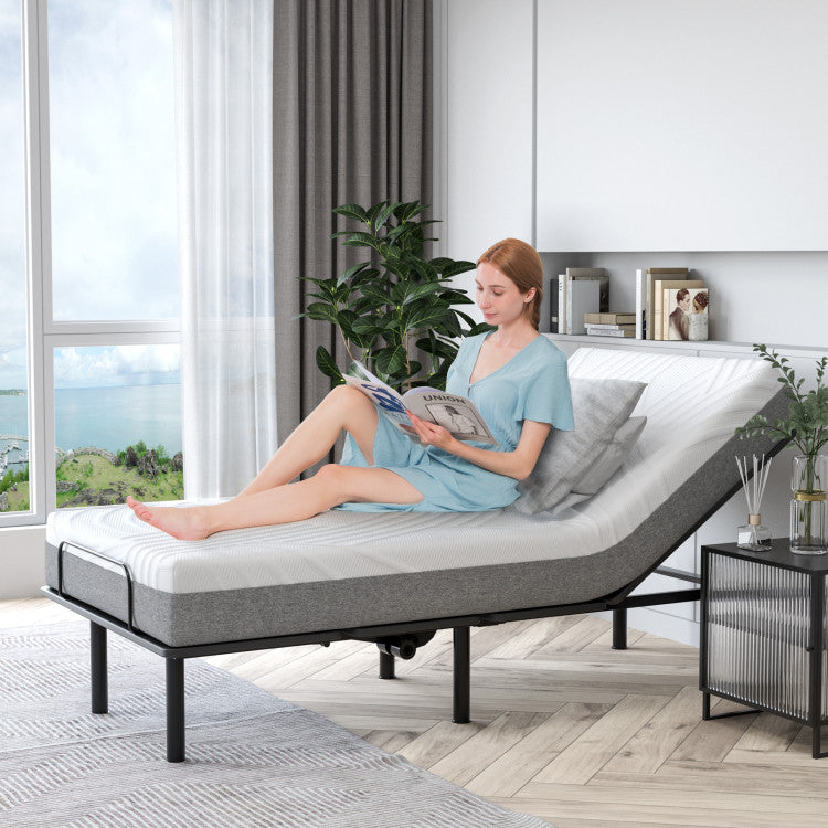 Personalized Comfort with Adjustable Bed Frame: Our adjustable bed is designed to elevate specific areas of your body, relieving pressure and allowing you to experience optimal comfort. Two motors allow for individual head and foot adjustments, and you can easily find the perfect position with the handy remote. Adjust the head from 0° to 55° and the foot from 0° to 40° to get the comfort you need.