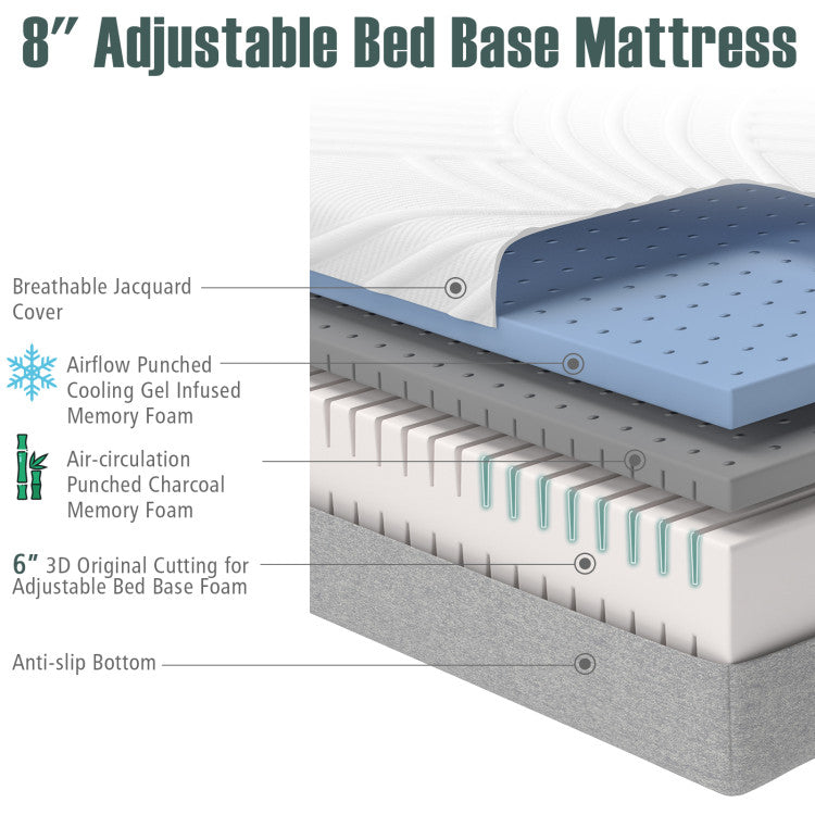 Comfortable Memory Foam Mattress: Our mattress boasts a 6" convoluted PU foam that adapts seamlessly to the bed frame's curvature. The comfort layer, consisting of cool gel and bamboo charcoal memory foam, ensures even pressure distribution and enhances air circulation, promoting a more comfortable and restful sleep.