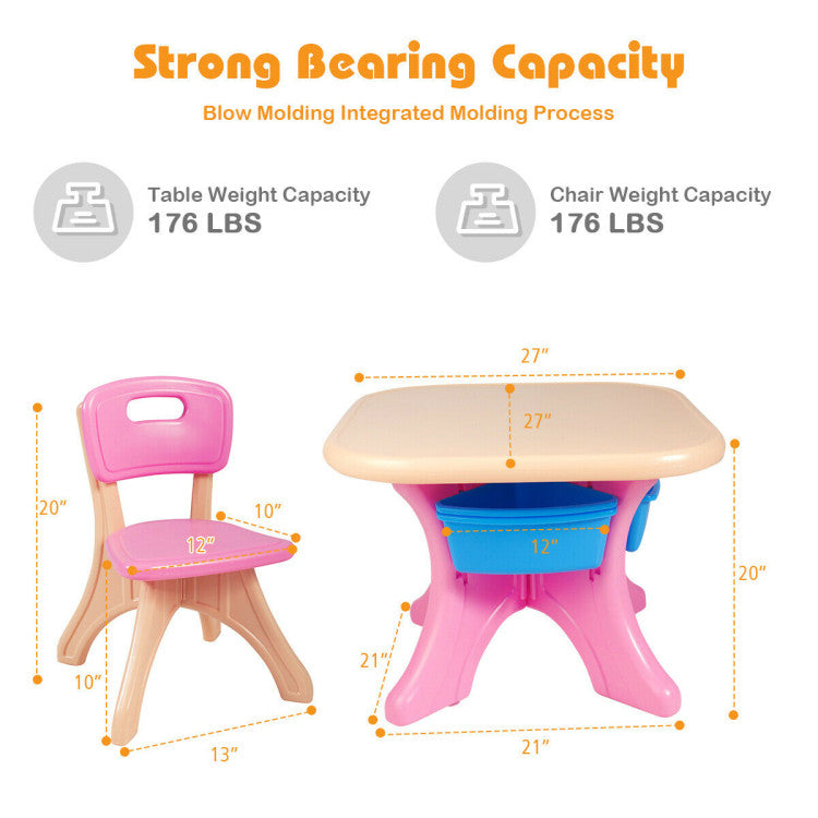 Child-Friendly Furniture Set: Introducing our adorable furniture set specially designed for kids! This set includes a table and two perfectly sized chairs, ideal for children aged 2 to 6 years old. The table measures 27" x 27" x 20", while the chairs are 13" x 13" x 20", ensuring a perfect match in dimension.