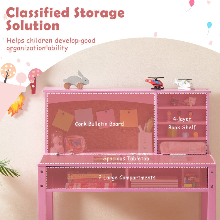 <strong>Sufficient Storage Space:</strong> The 4-tier storage shelves allow children to classify their items. What's more, the cork bulletin board provides space to pin pictures or notes. And the 2 open drawers will accommodate plenty of objects like books and stationery.