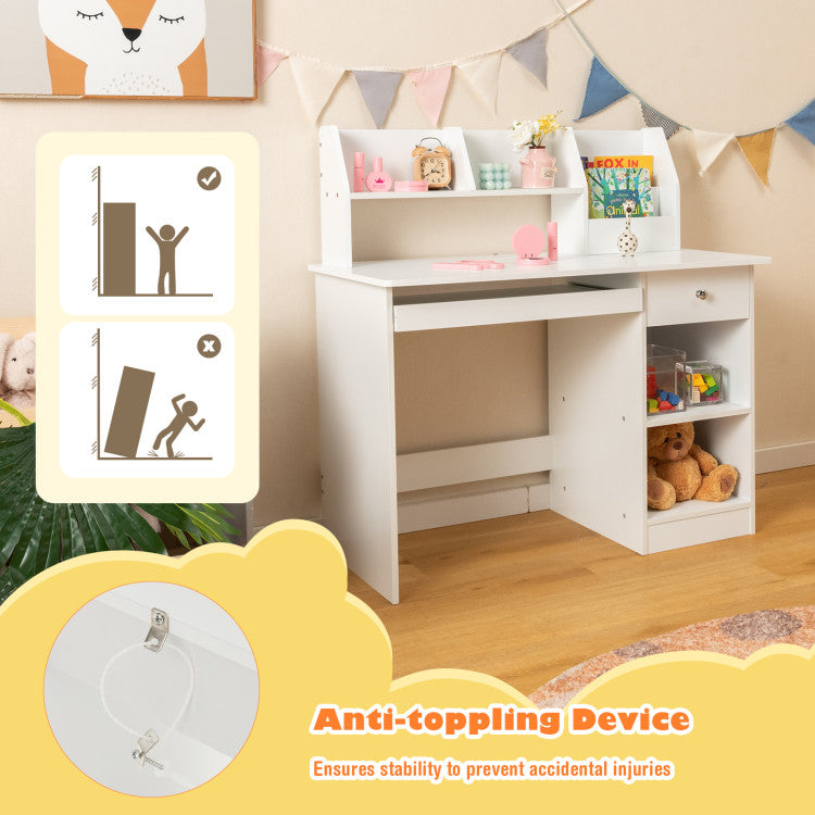 <strong> Safe and Sturdy Design:</strong> Crafted from durable P2 grade MDF, our kids desk supports up to 220 lbs and comes with an anti-toppling device for added stability, ensuring your child's safety during study sessions.