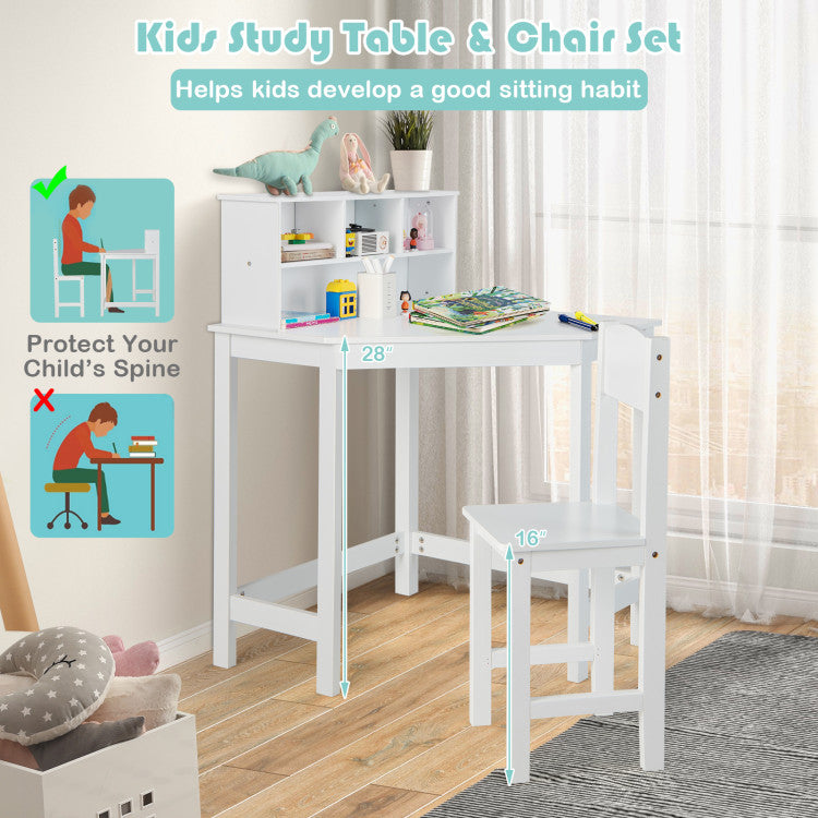 <strong>Cozy Chair and Proper Height:</strong> The kid's corner desk set includes a chair with a high back and cozy seat, helping your kid to develop a good sitting habit. Moreover, the distance from the ground to the tabletop is 28"/70 cm and the seat height is 16"/40 cm. The scientific clearance protects your child's spine to grow healthily.