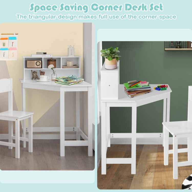 <strong>Space-saving Corner Design:</strong> The corner desk features a triangular design that makes full use of the corner space without taking up too much space. Thus, this kid's corner desk and chair set is suitable for any corner in a room with limited space.<br>