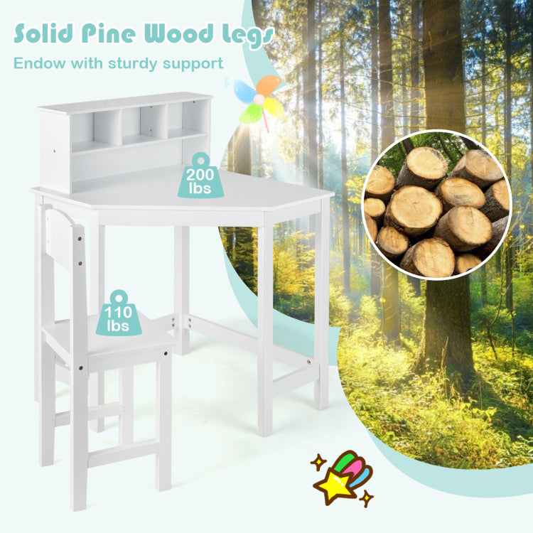 <strong>Solid Pine Wood Legs:</strong> Supported by sturdy and natural pine wood legs, the children's study table and chair show excellent stability. What's more, with exquisite workmanship, the corners are rounded and smooth, which is friendly to kids' delicate skin.<br>
