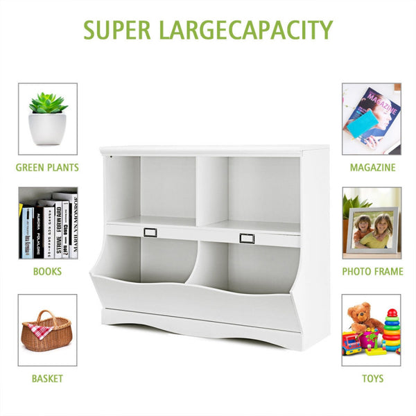 Ample Storage Capacity: With two spacious tiers and four divided areas, this storage unit provides abundant room to keep belongings neatly organized. Whether it's books, magazines, or toys, everything can be classified and easily accessed. Your perfect assistant for storage and organization!