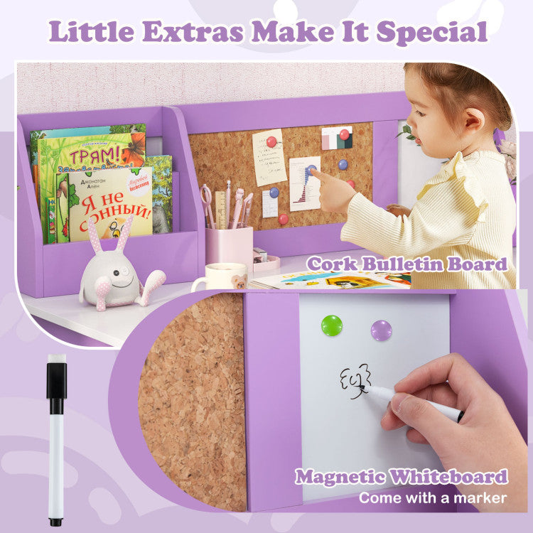 <strong>Innovative Design:</strong> This children's study table features a cork bulletin board and magnetic whiteboard, which offer a place for kids to tack up notes, pin pictures, or draw. Moreover, the desk and chair set comes with a marker for added convenience.
