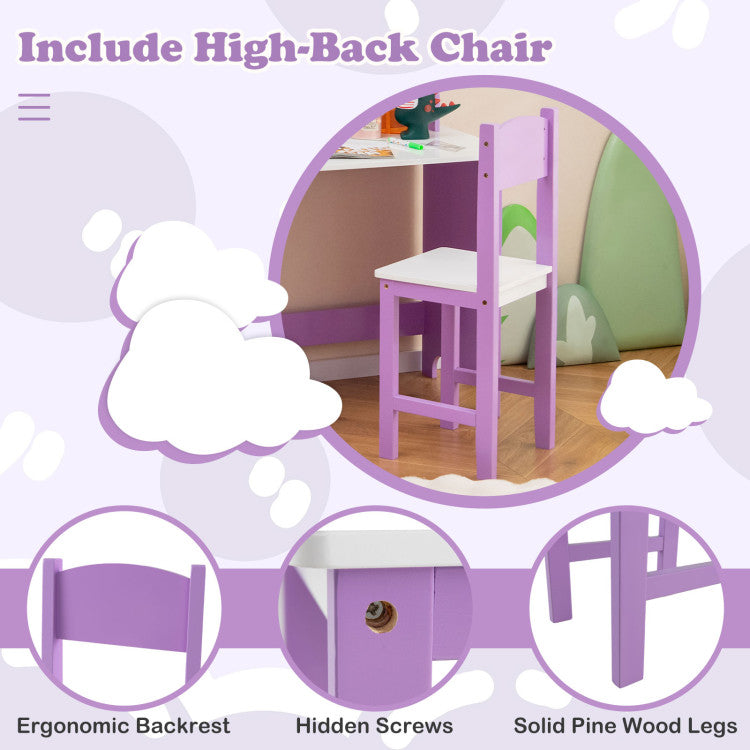 <strong>Unmatched Stability and Safety:</strong> Supported by solid pine wood legs, the chair ensures high sturdiness and a load capacity of 110 lbs/50 kg. Besides, featuring round corners and hidden screws, this study table and desk set is safe for children to use.