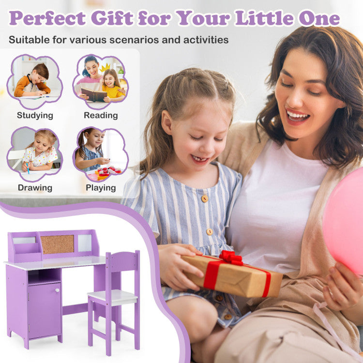 <strong>Versatile Use:</strong> This kid's desk and chair set is an ideal gift for your little ones, providing a cozy space for writing homework, reading, drawing, playing, and more. The ergonomic chair with a high backrest is designed to promote good posture and provide comfortable seating.