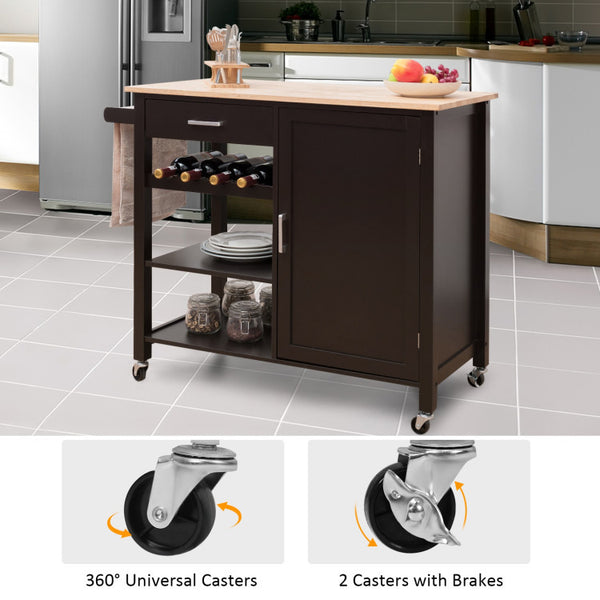 Smooth Mobility and Secure Locking: Equipped with four 360-degree rotating wheels, this cart can effortlessly move in any direction. Two of the wheels are equipped with brakes to ensure stability during food preparation. The side towel rack serves a dual purpose, providing a convenient space to hang towels and functioning as a handrail for easy maneuverability.