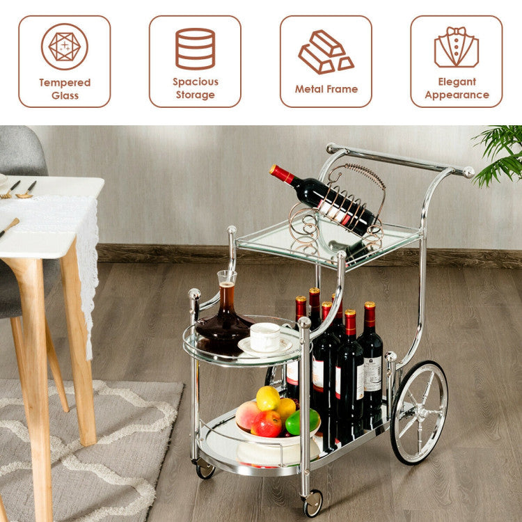 Ample Storage Space: With three spacious tempered glass shelves, this cart offers plenty of room to store and display your serving items. The addition of safety rails ensures that your belongings remain secure and prevents items from accidentally falling. Whether it's food, beverages, or other essentials, this glass cart provides a practical storage solution for your home or any other desired location.