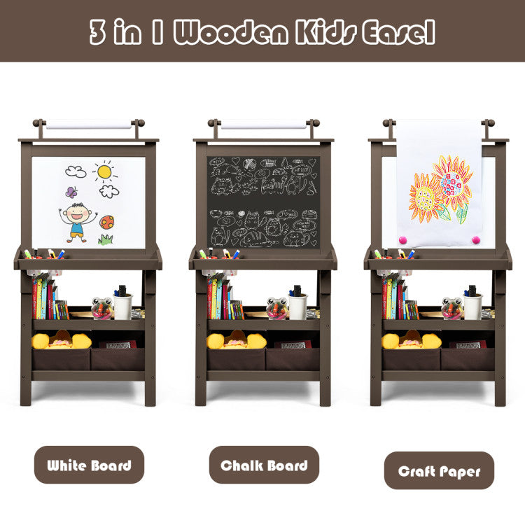 Multi-Functional Kids' Easel: Ignite your child's artistic talent with our versatile wooden easel. Featuring a reversible blackboard and whiteboard, as well as a paper roll holder, this 3-in-1 easel provides endless creative possibilities. Let their imagination run wild with chalk, markers, or paper drawings!