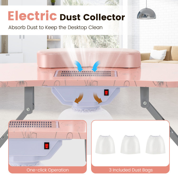 <strong>Built-in Dust Collector:</strong> Activate the built-in electric dust collector with a simple click to effortlessly maintain a pristine workspace during nail grooming. Comes with three replaceable dust bags for easy maintenance.