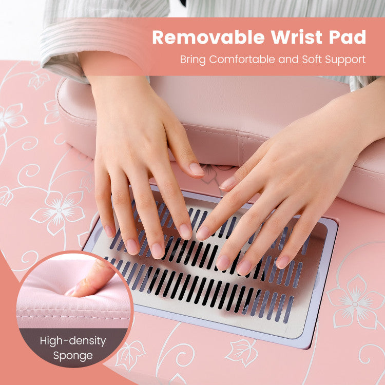 <strong>Soft Padded Wrist Pad:</strong> Experience ultimate comfort with the detachable wrist cushion, generously padded and encased in waterproof, oil-resistant synthetic leather for hassle-free nail art sessions.