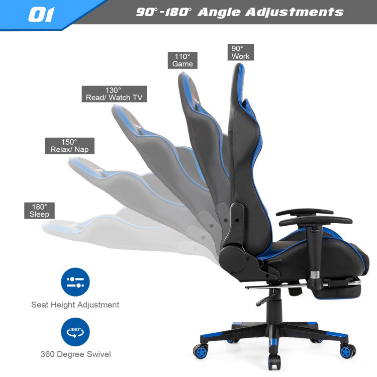 Adjustable Recline Angle and Height: Customize your gaming chair experience with adjustable recline angles from 90° to 180° and a height range of 4 inches, catering to different preferences and body types.