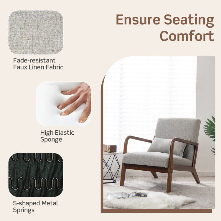 Unparalleled Seating Comfort: Sink into luxury with our armchair's fade-resistant faux linen fabric and high elastic sponge filling, accompanied by built-in S-shaped metal springs for the utmost seating comfort. The added PP cotton padded lumbar pillow enhances your relaxation experience.