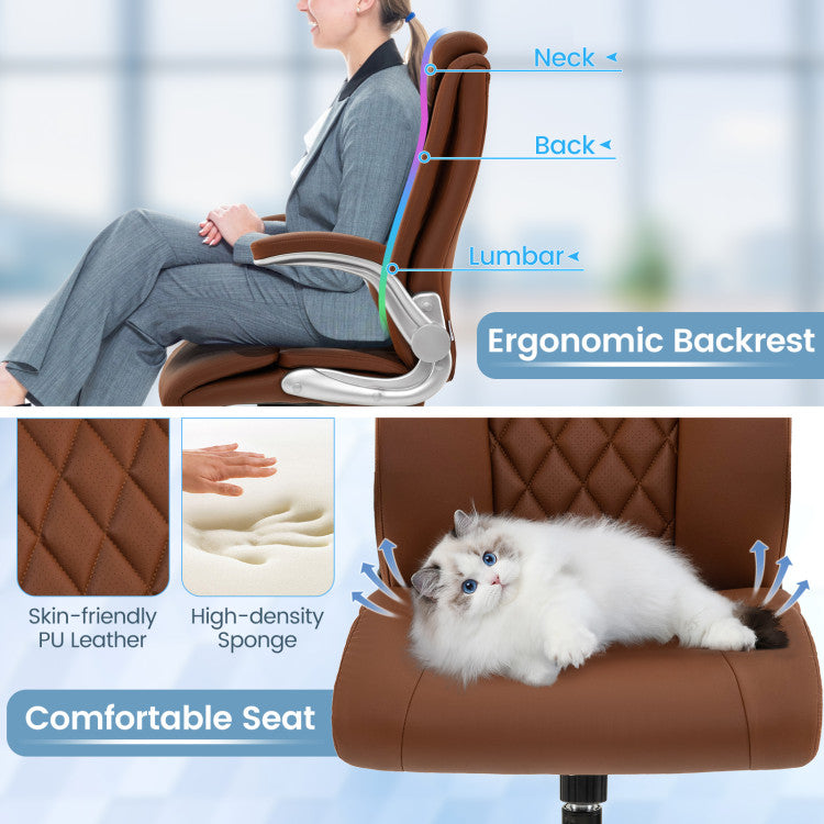 <strong>Comfortable Sitting Experience:</strong> Built to last, our computer desk chair features a heavy-duty 5-claw base and SGS-certified gas rod, supporting up to 330 lbs/150 kg with ease. Glide effortlessly with smooth PU wheels, while relishing in reliable stability for years of enjoyment.